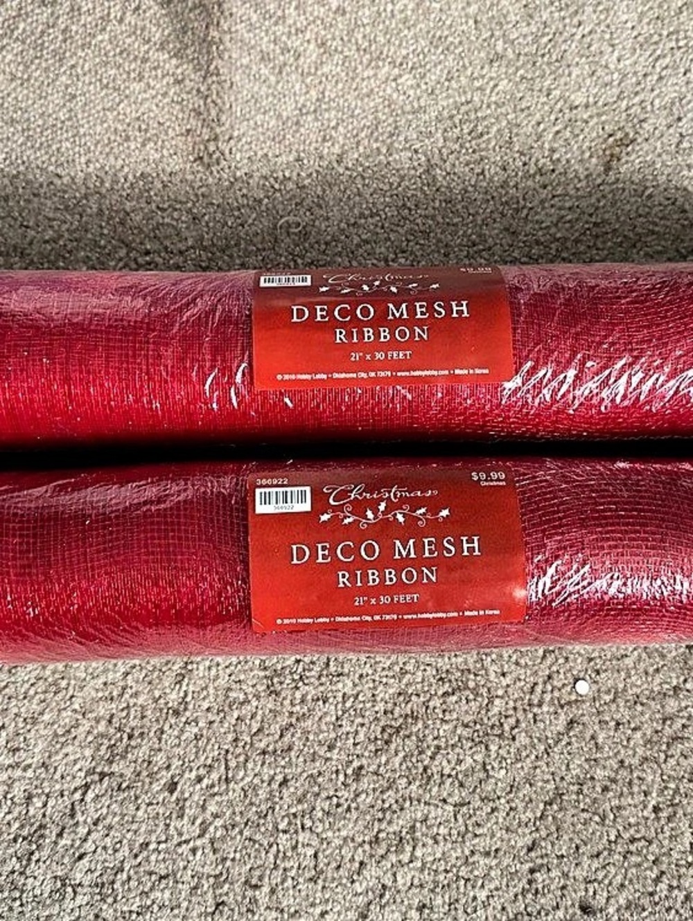 Hobby Lobby Deco Mesh Ribbon 21" x 30 Feet Red